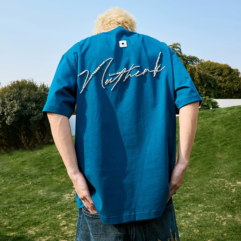 Nuthink Pearl Letter Short Sleeve T-shirt American Retro Trendy Brand Heavy Weight Loose Half Sleeve Men's and Women's New Summer 2026