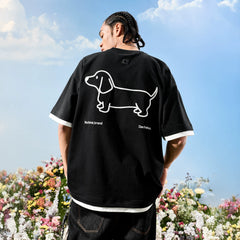American fashion brand fake two embroidered puppy letter short sleeved men's T-shirt women Solona cool feeling 2026 summer new item