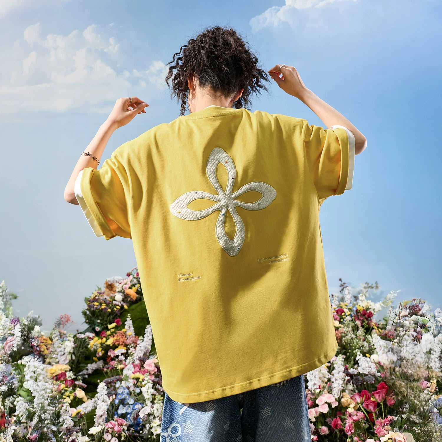 Nuthink American Trendy Brand Embroidered Four Leaf Clover Letter Short Sleeve Men's T-shirt Women's High End 2026 New Summer Edition