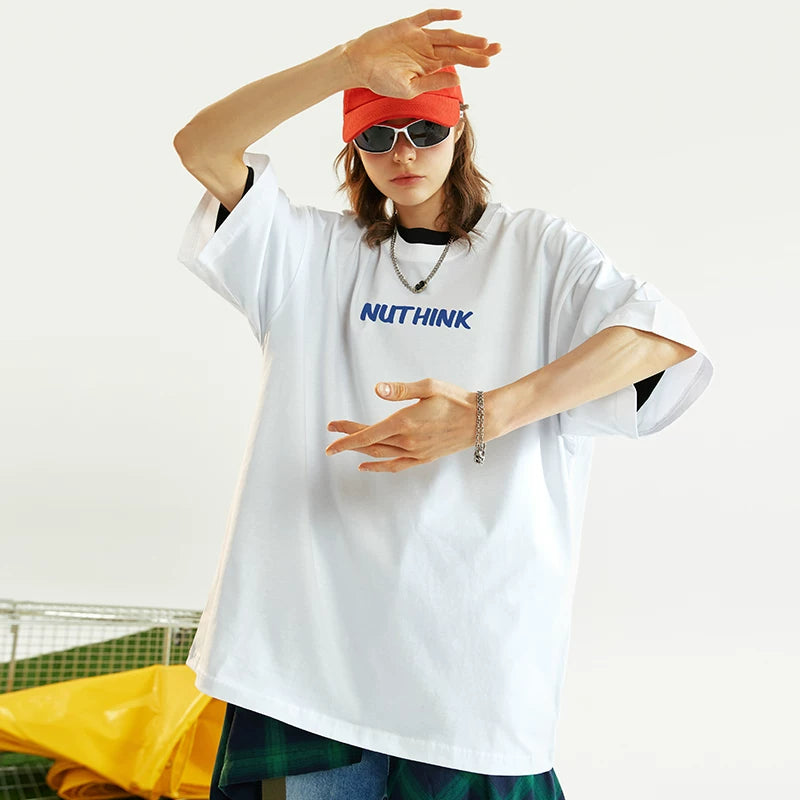 Nuthink American Trendy Summer Chic Short sleeved T-shirt Men's Trendy Brand Ins Loose Large Fat Guy Half cut Sleeve Trendy