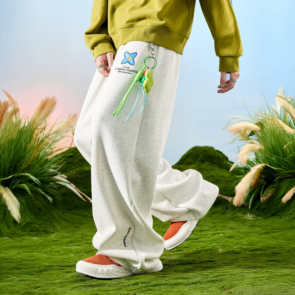 Nuthink American Embroidered Pants with Wide Legs and Velvet, Street Loose Men's Style, Spring 2026