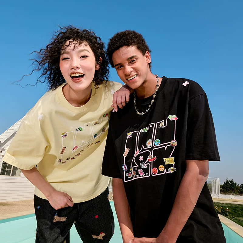 Nuthink Dopamine Trendy Brand Short Sleeve T-Shirt Cartoon Fun Couple Style Unisex American Heavyweight Half Sleeve Summer 2026