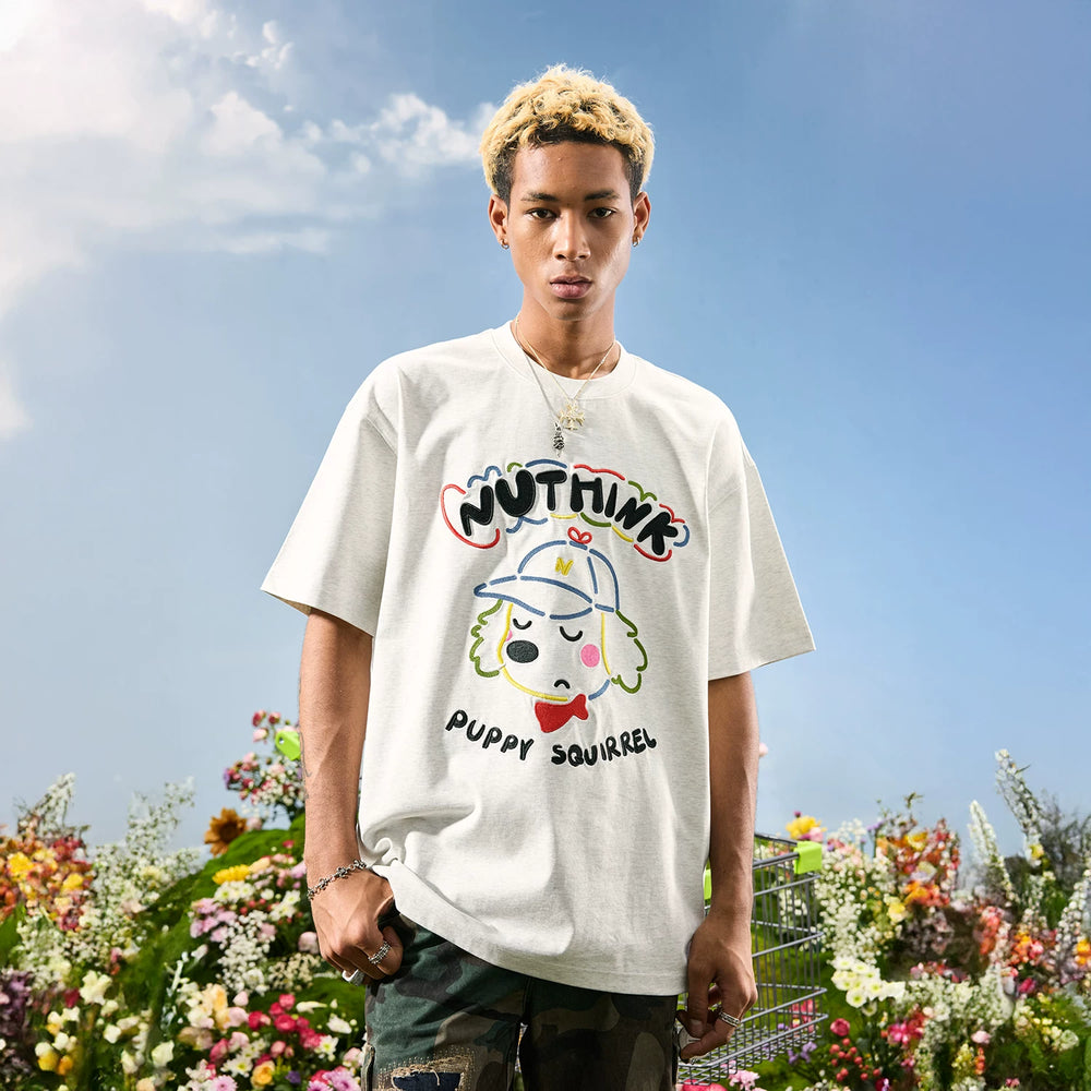 Nuthink American Trendy Brand Embroidered Letter Dog T-shirt Men's Short Sleeve Loose Couple 2026 Summer New Style