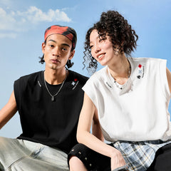Nuthink American Trendy Brand Collar Embroidered Alphabet Puzzle Shoulder Sleeveless Tank Top Loose Men and Women 2026 New Style
