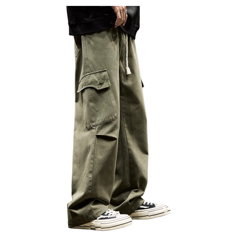 Nuthink American workwear pants with large pockets and thick fleece, casual straight leg pants, men's trendy autumn men's pants