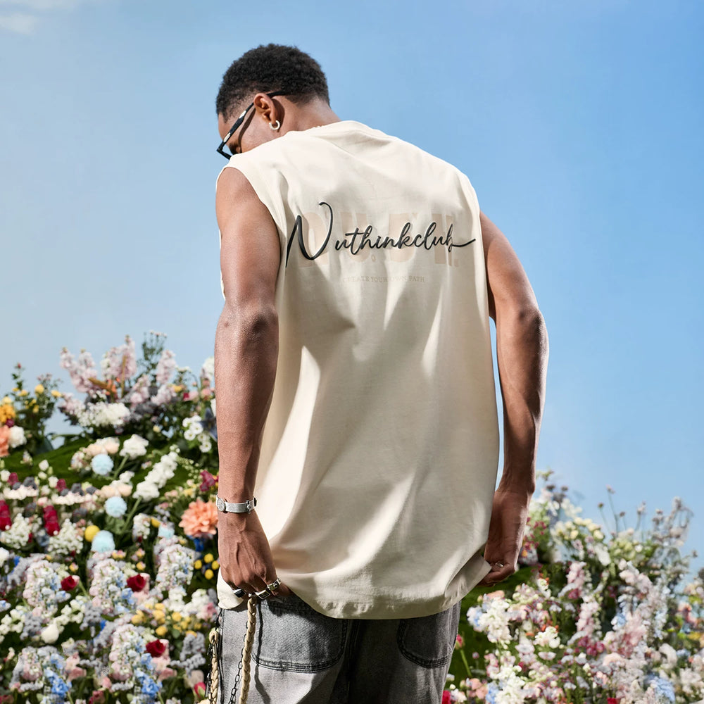 Nuthink American fashion brand letter shoulder sleeveless vest ins trendy street loose men and women 2026 new summer