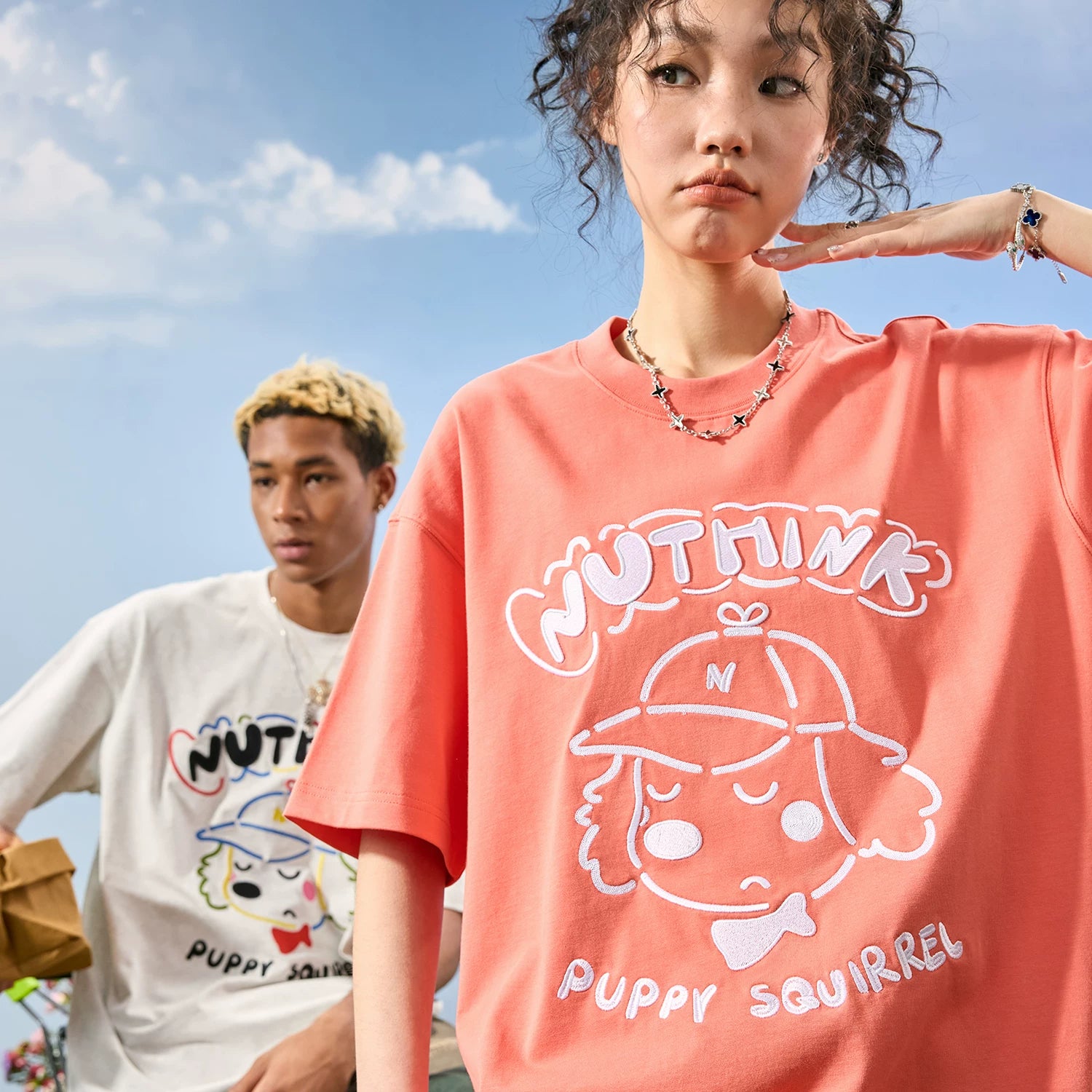 Nuthink American Trendy Brand Embroidered Letter Dog T-shirt Men's Short Sleeve Loose Couple 2026 Summer New Style