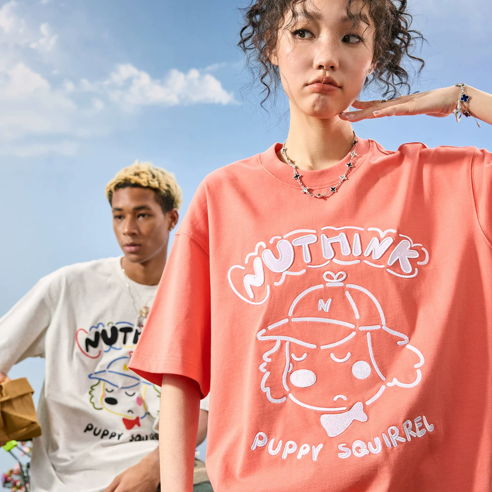 Nuthink American Trendy Brand Embroidered Letter Dog T-shirt Men's Short Sleeve Loose Couple 2026 Summer New Style