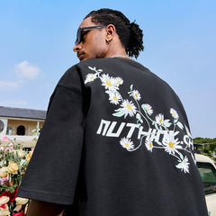Nuthink Daisy Embroidered Letter Short Sleeve T-shirt American Retro Trendy Brand Couple Men and Women 2026 Summer New Collection