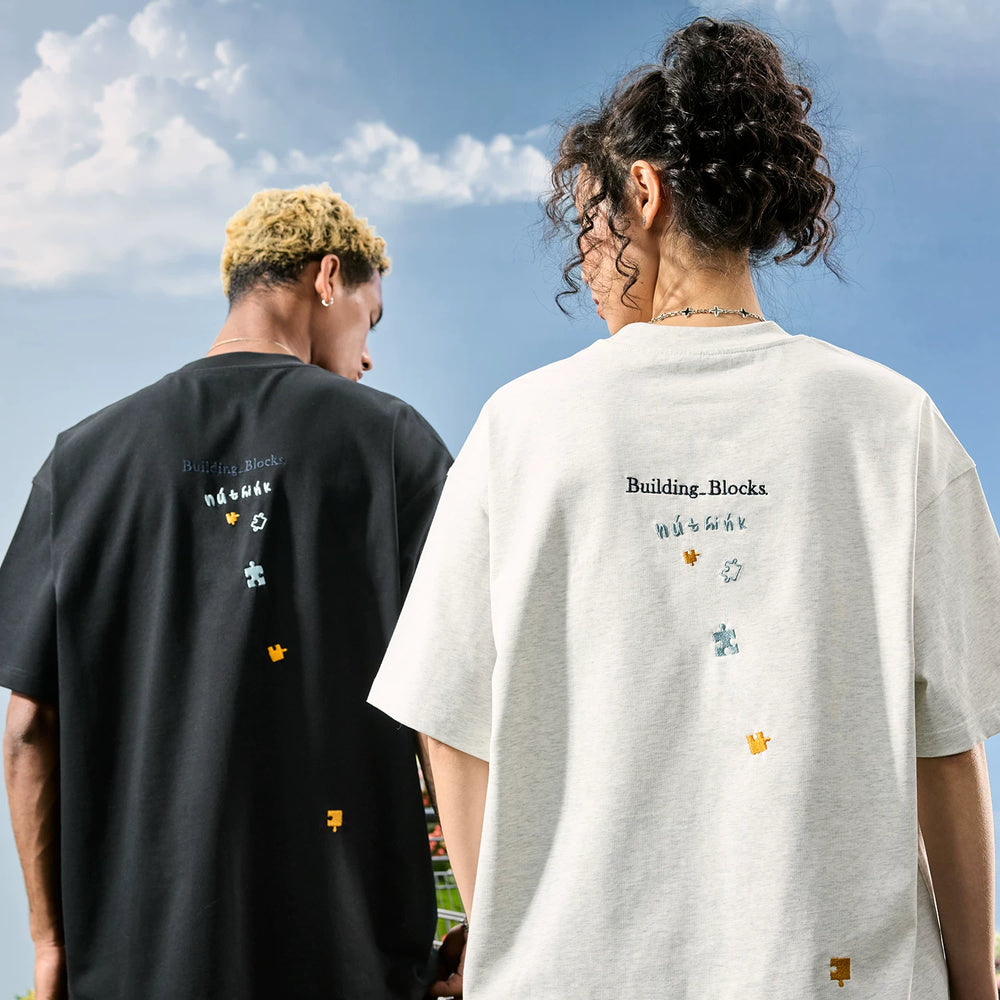 Nuthink American minimalist trendy brand embroidered letter puzzle T-shirt short sleeved dopamine couple 2026 summer new item