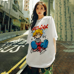 Nuthink American Trendy Cartoon T-shirt Men's Trendy Loose Short Sleeve Men's Summer Large Half Sleeve Couple Top