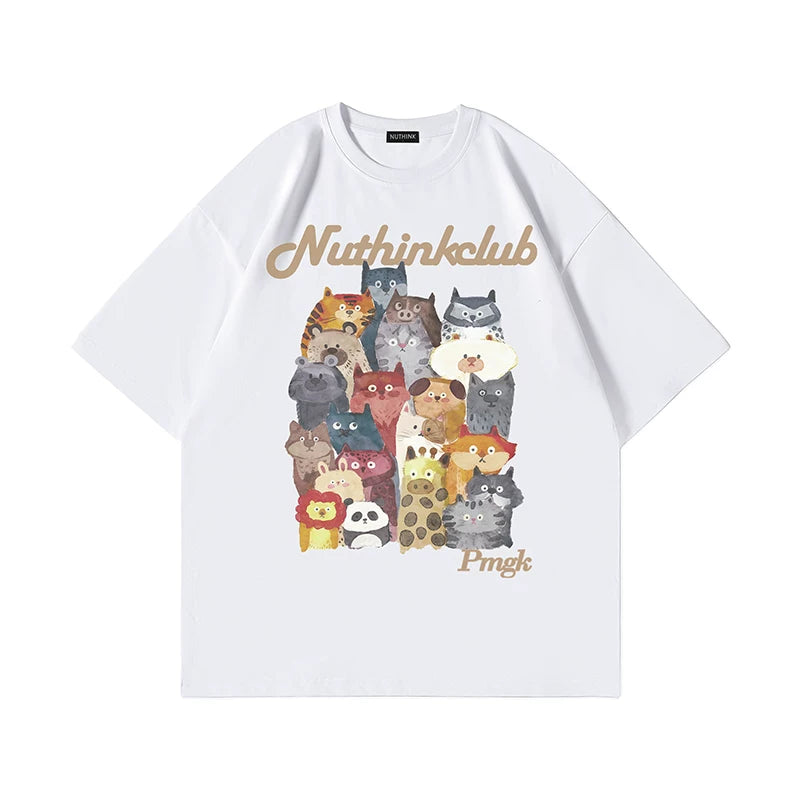 Nuthink Heavy Duty Loose Fat Plus Large Cartoon Animal T-shirt Men's Short Sleeve Summer Trendy Brand Trendy Large Half Sleeve