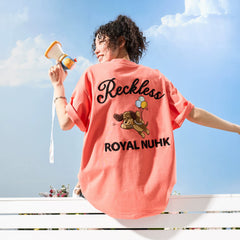 Nuthink American Trendy Brand Embroidered Letter Dog Short sleeved Men's T-shirt Orange Female Couple 2026 New Summer Edition