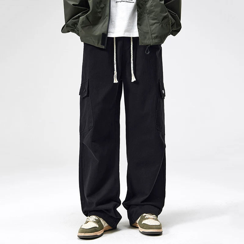 Nuthink American workwear pants with large pockets and thick fleece, casual straight leg pants, men's trendy autumn men's pants