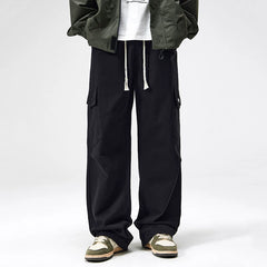 Nuthink American workwear pants with large pockets and thick fleece, casual straight leg pants, men's trendy autumn men's pants
