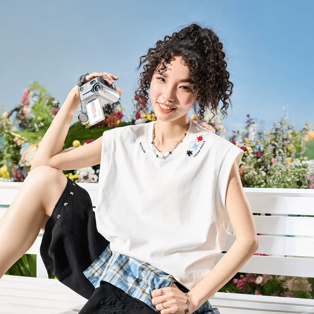 Nuthink American Trendy Brand Collar Embroidered Alphabet Puzzle Shoulder Sleeveless Tank Top Loose Men and Women 2026 New Style