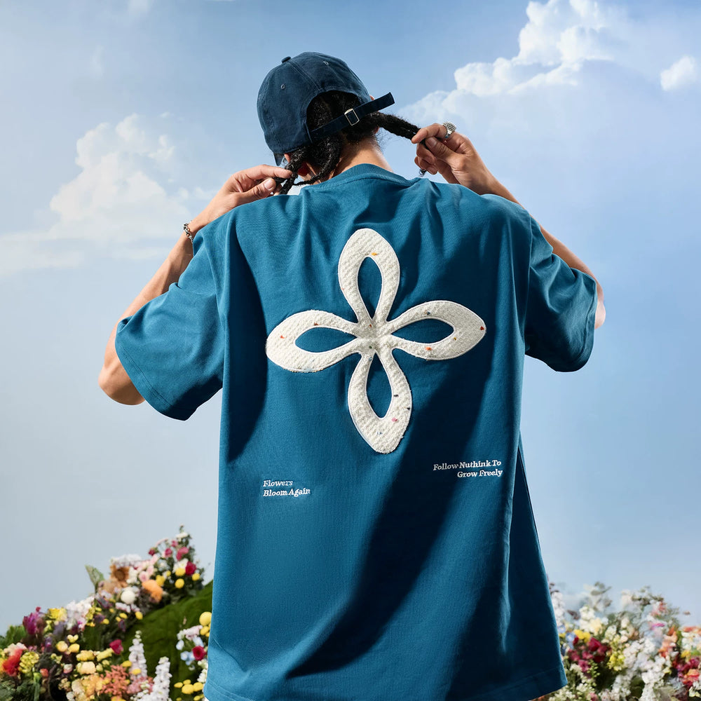 Nuthink American Trendy Brand Embroidered Four Leaf Clover Letter Short Sleeve Men's T-shirt Women's High End 2026 New Summer Edition