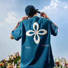 Nuthink American Trendy Brand Embroidered Four Leaf Clover Letter Short Sleeve Men's T-shirt Women's High End 2026 New Summer Edition