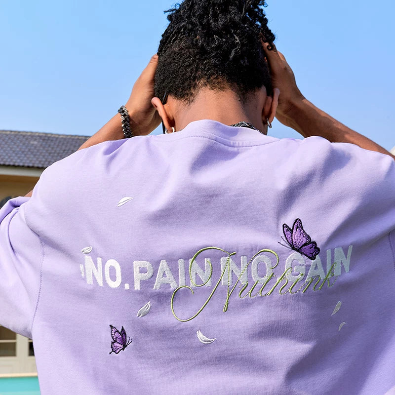 Nuthink Butterfly Embroidered Short Sleeve T-shirt American Retro Trendy Brand Loose Half Sleeve Men's and Women's New Style for Summer 2026