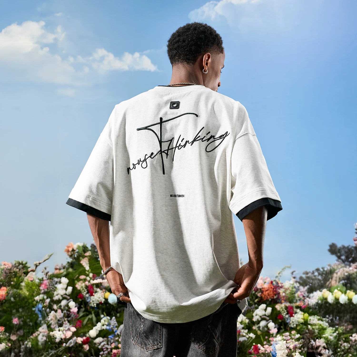 Nuthink American style fake two letter embroidered short sleeved T-shirt for men and women Sorona cool feeling 2026 summer new item