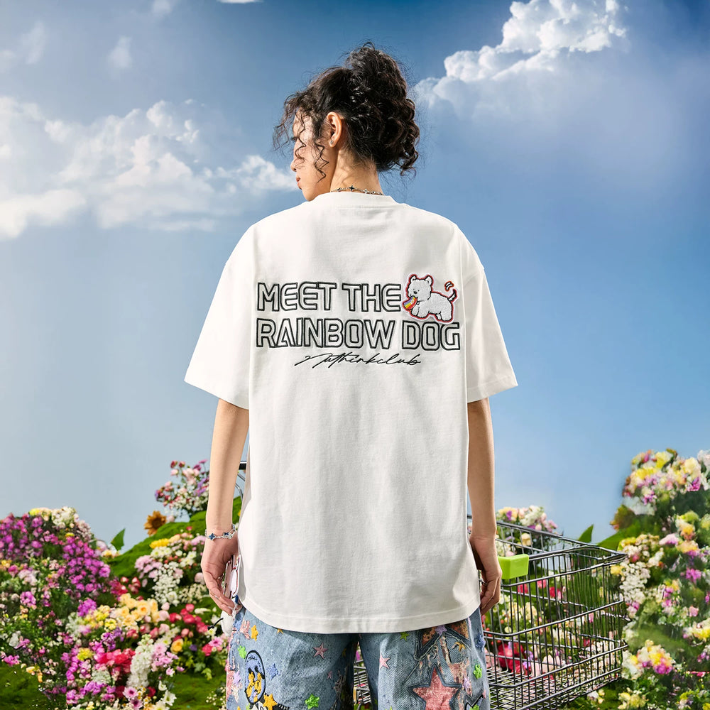 Nuthink American Trendy Brand Embroidered Dog Letter Short Sleeve Men's T-shirt Women's Velcro 2026 Summer New Collection