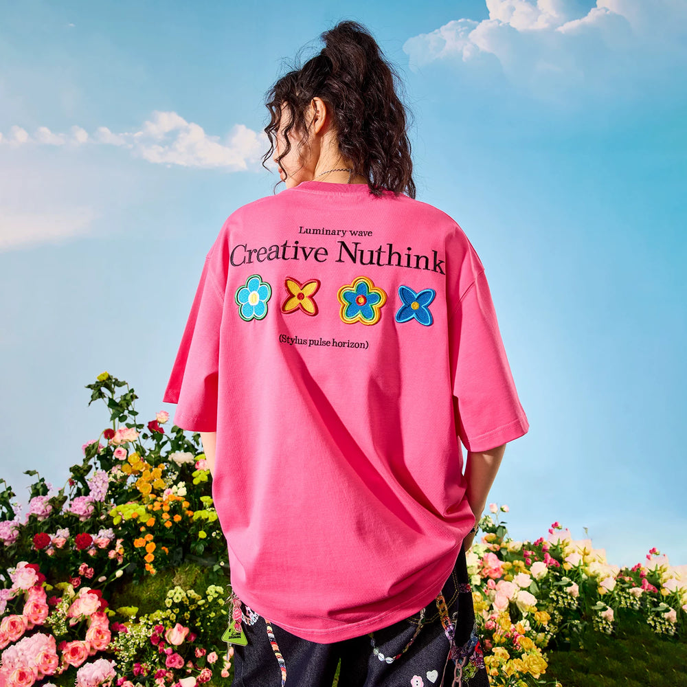 Nuthink Heavy Petal Flower Embroidery T-shirt High end American Short sleeved Loose Couple Summer 2026