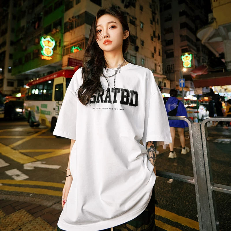 Nuthink letter short sleeved T-shirt, American retro trendy brand, heavy weight, loose fit, large size, cool feeling for men and women, summer new 2026