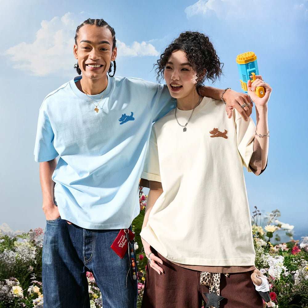Nuthink American Trendy Brand Embroidered Dog Simple Short sleeved Men's T-shirt Female Couple Casual 2026 New Summer Edition