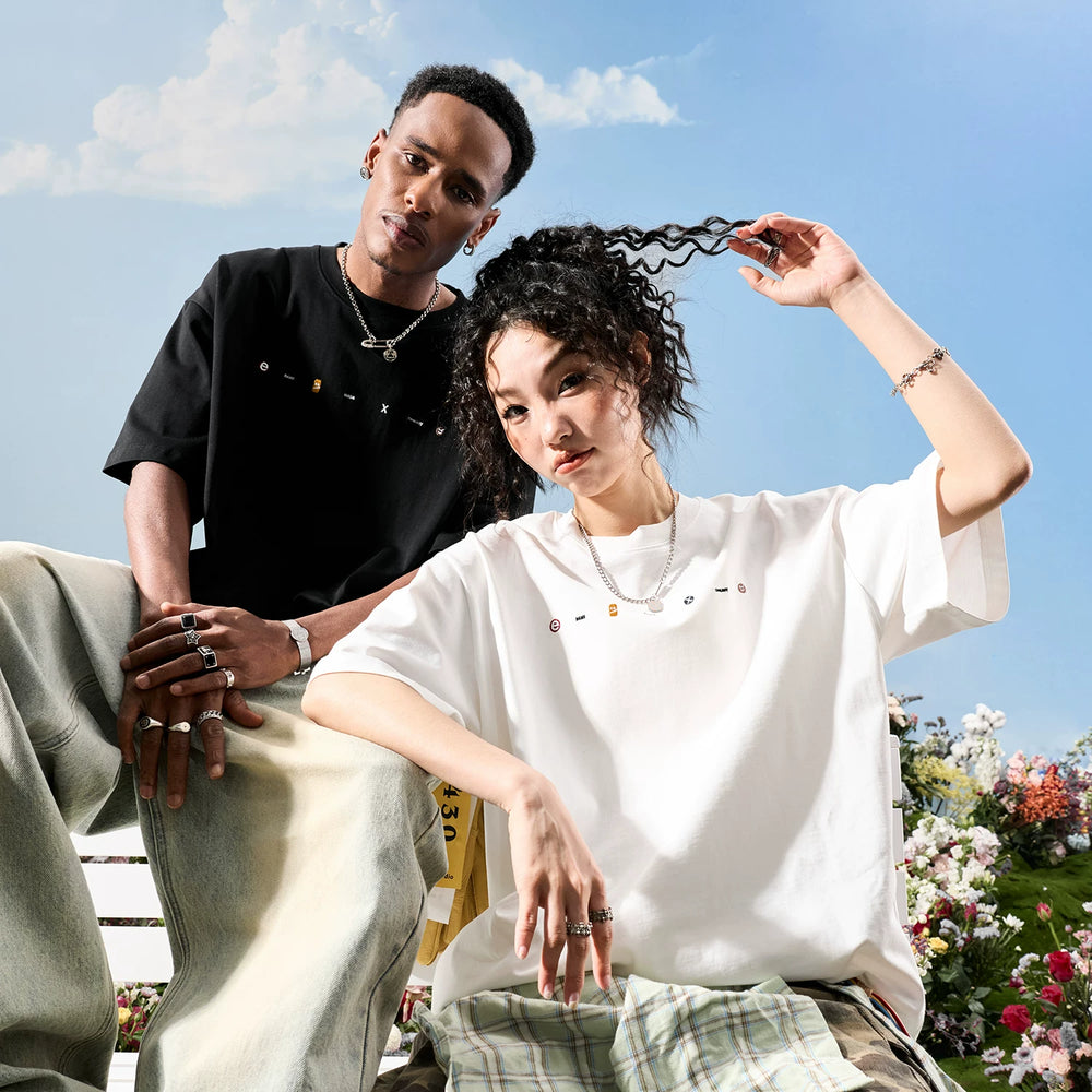 Nuthink American Trendy Brand Simple Color Embroidered Short Sleeve T-shirt for Men and Women, Loose Couple, Summer 2026 New Collection