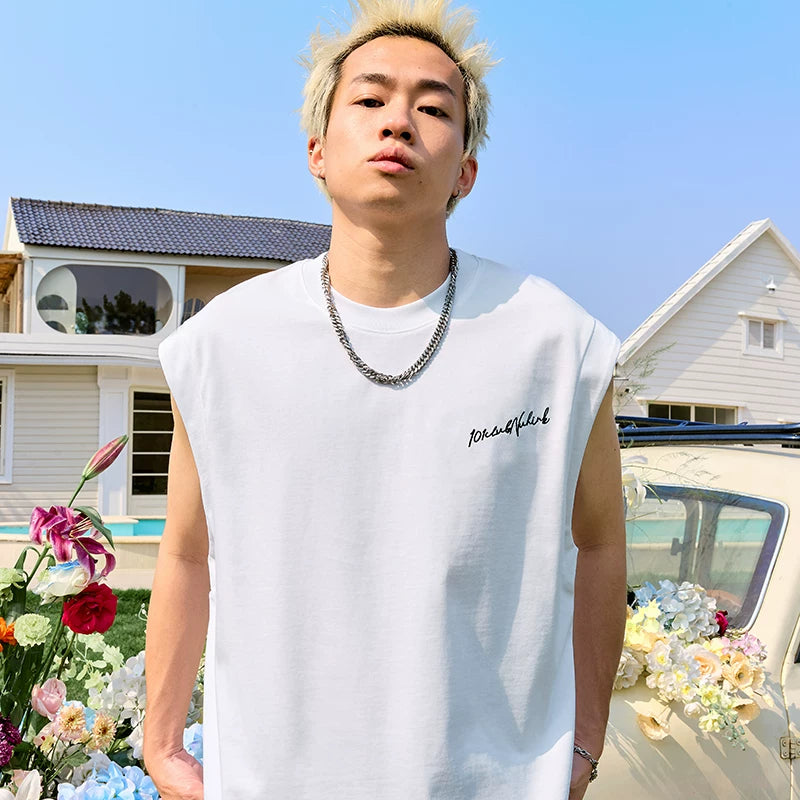 Nuthink American retro letter embroidered vest trendy hip-hop loose sleeveless T-shirt for men and women new summer 2026