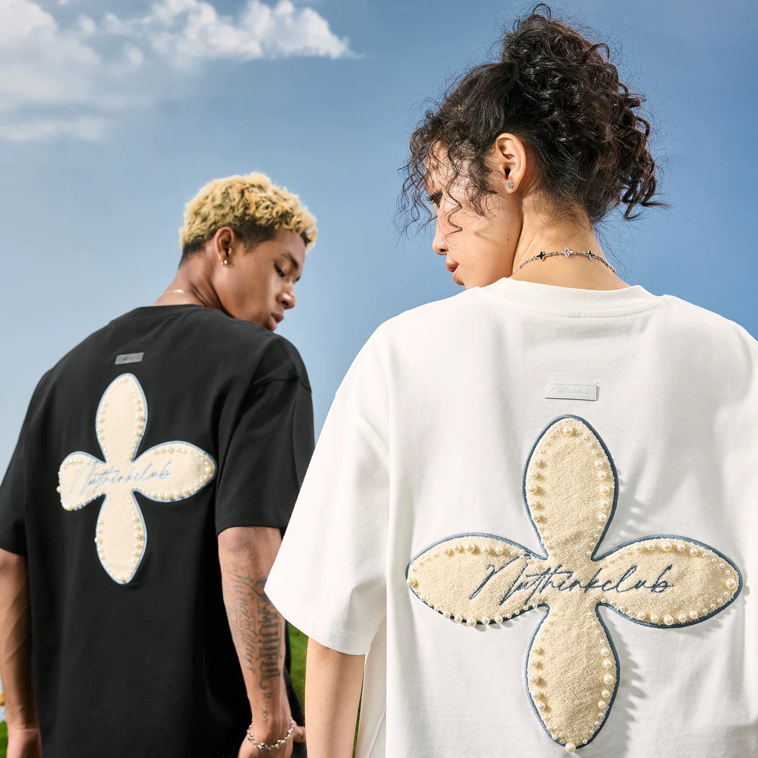 Nuthink Heavy Industries Embroidered Premium Pearl T-shirt Men's Short Sleeve Women's American Retro 2026 Summer Collection