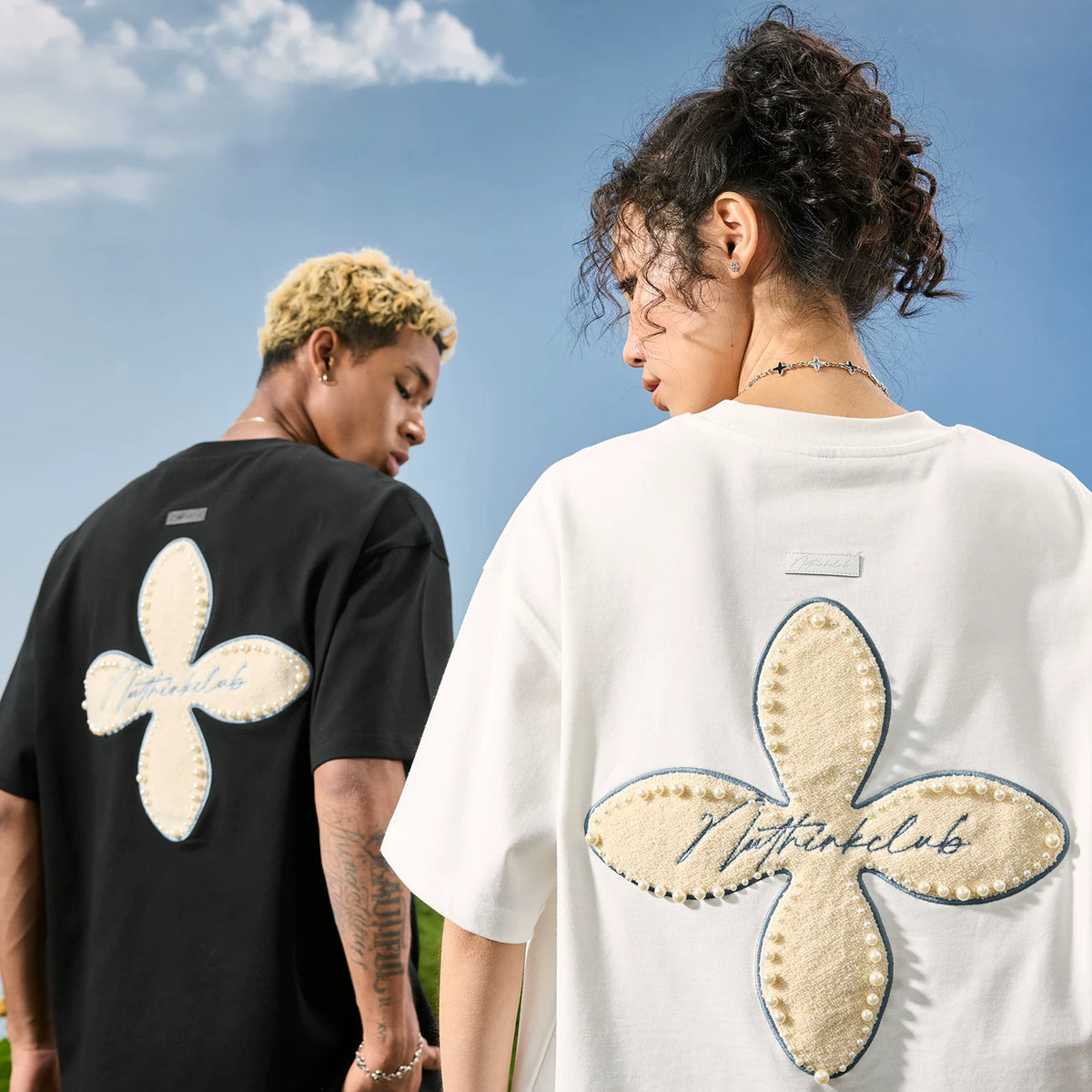Nuthink Heavy Industries Embroidered Premium Pearl T-shirt Men's Short Sleeve Women's American Retro 2026 Summer Collection