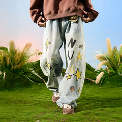 Nuthink American retro washed distressed puppy wide leg jeans with drape and plush pants for men in spring 2026