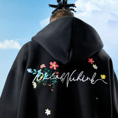 Nuthink American retro floral embroidery letter hooded cardigan, sweatshirt jacket, men's and women's new styles for spring 2026