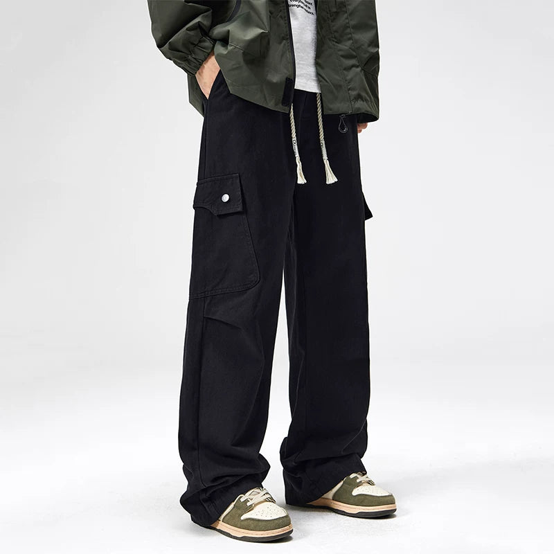 Nuthink American workwear pants with large pockets and thick fleece, casual straight leg pants, men's trendy autumn men's pants