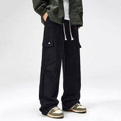 Nuthink American workwear pants with large pockets and thick fleece, casual straight leg pants, men's trendy autumn men's pants