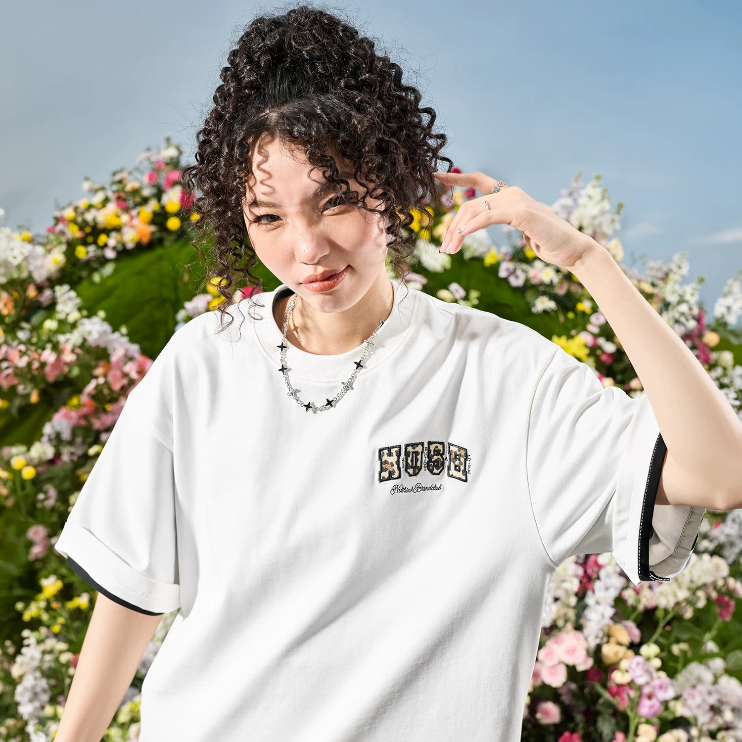 Nuthink American retro trendy brand leopard print pentagram letter embroidery short sleeved men's T-shirt women 2026 new summer
