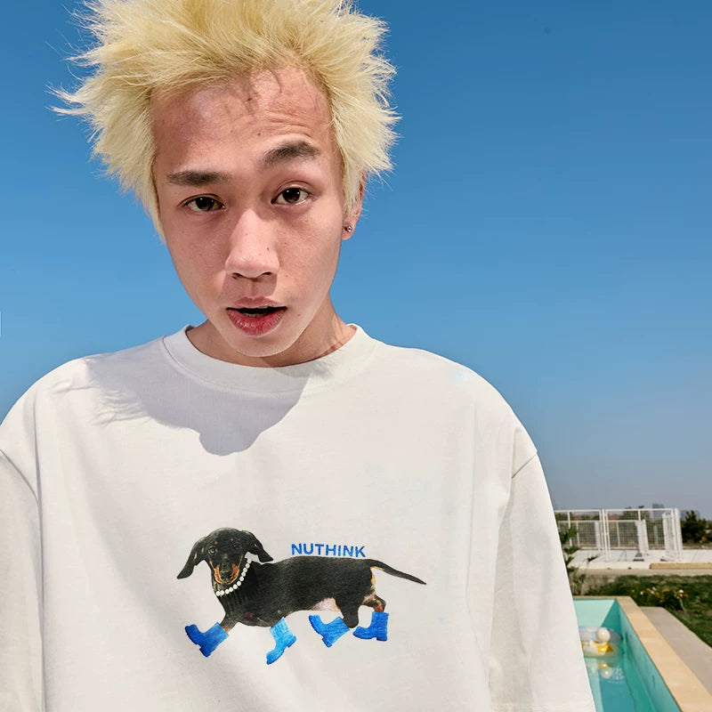 Nuthink Trendy Sausage Dog Short Sleeve Dog T-shirt Pearl American Loose Couple New Style for Summer 2026