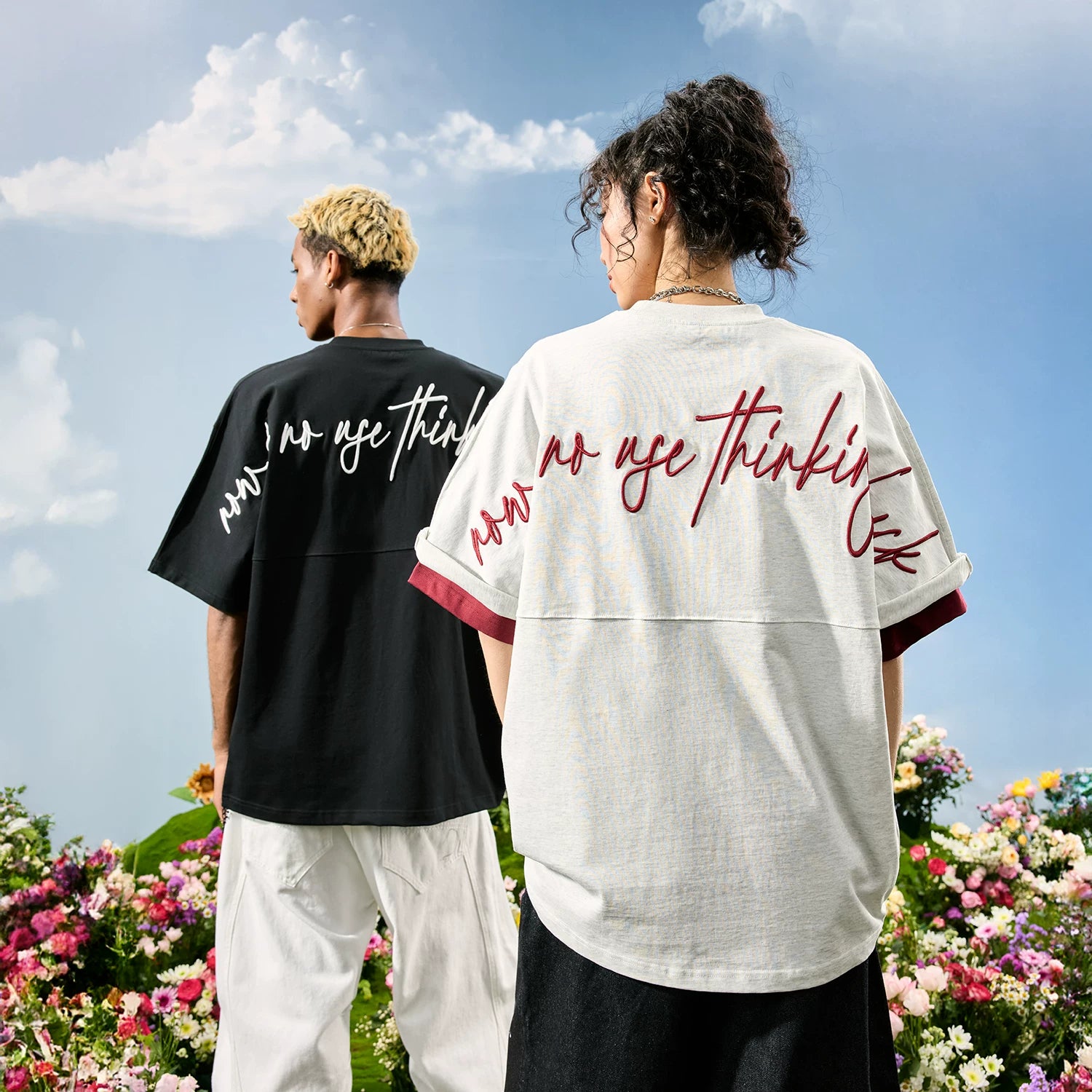 Nuthink American Trendy Brand Embroidered Letter T-shirt Men's Short Sleeve Street Trendy Loose Women's 2026 Summer New Style