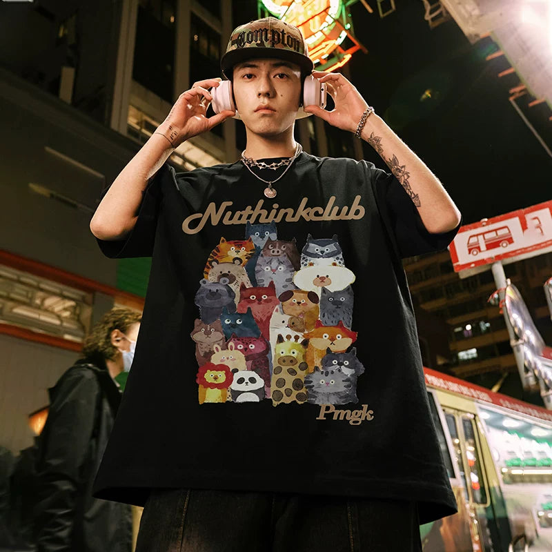 Nuthink Heavy Duty Loose Fat Plus Large Cartoon Animal T-shirt Men's Short Sleeve Summer Trendy Brand Trendy Large Half Sleeve
