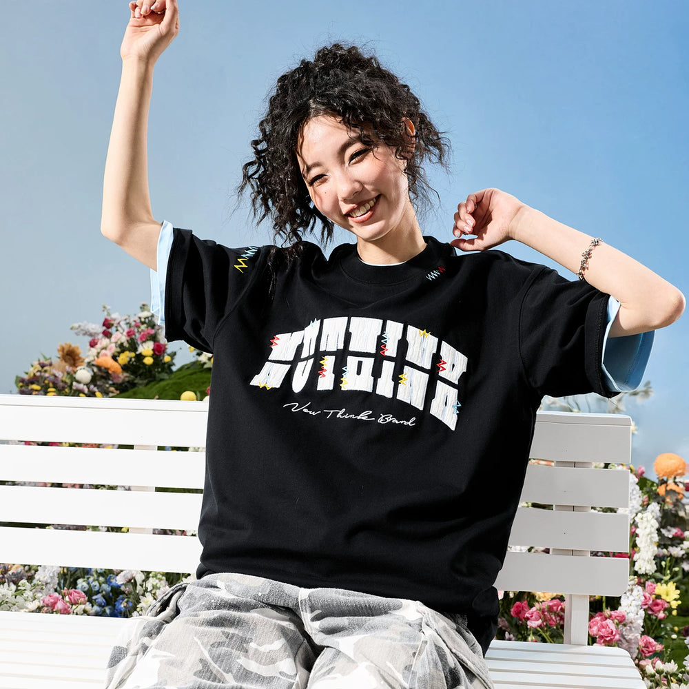 Nuthink American Trendy Brand Heavy Industry Embroidered Alphabet Color blocked Short sleeved T-shirt for Men and Women, High End 2026 New Summer Edition