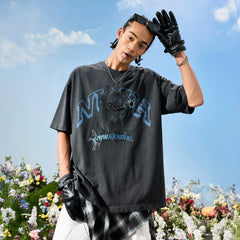 Nuthink American retro trendy brand washed and worn puppy short sleeved men's pearl T-shirt women's 2026 summer new item