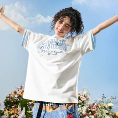 Nuthink American Trendy Brand Heavy Industry Embroidered Butterfly Letter Short sleeved T-shirt for Men and Women Couples Ins2026 New Summer Edition