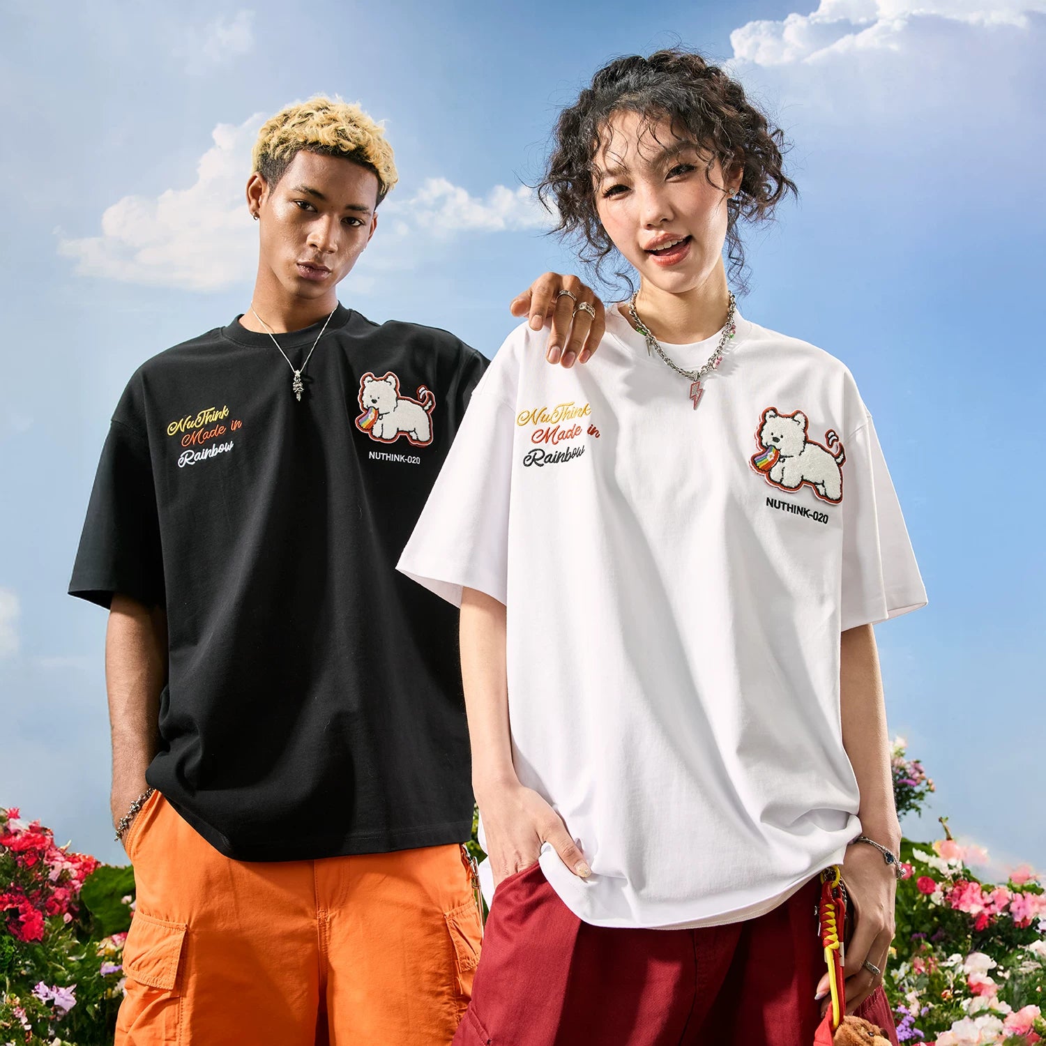 Nuthink American Trendy Dog T-shirt Embroidered Men's Short Sleeve Loose Couple Women 2026 Summer New Style
