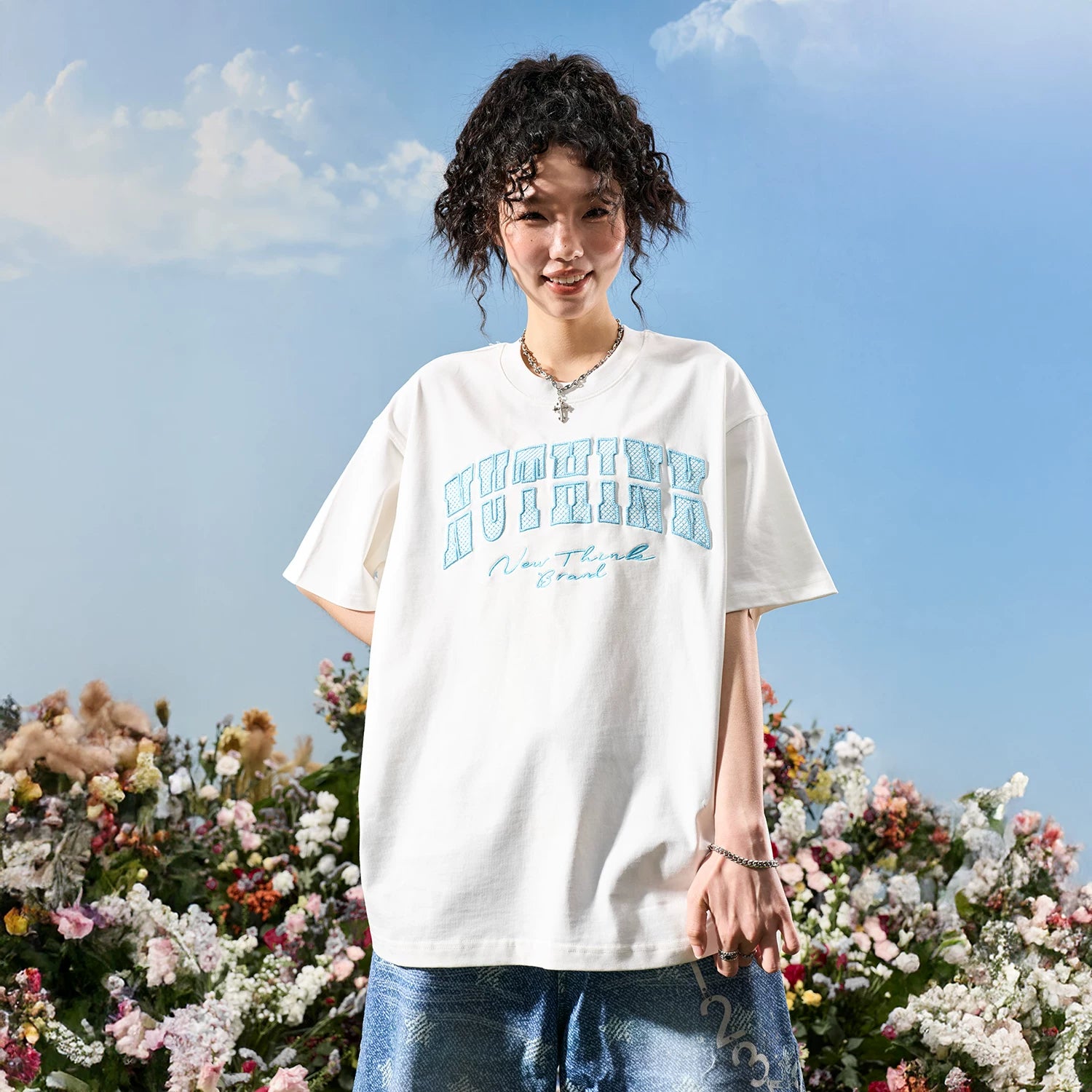 Nuthink American Trendy Heavy Industry Embroidered Letter Short Sleeve Men's Solona Cool T-shirt 2026 Summer New Edition