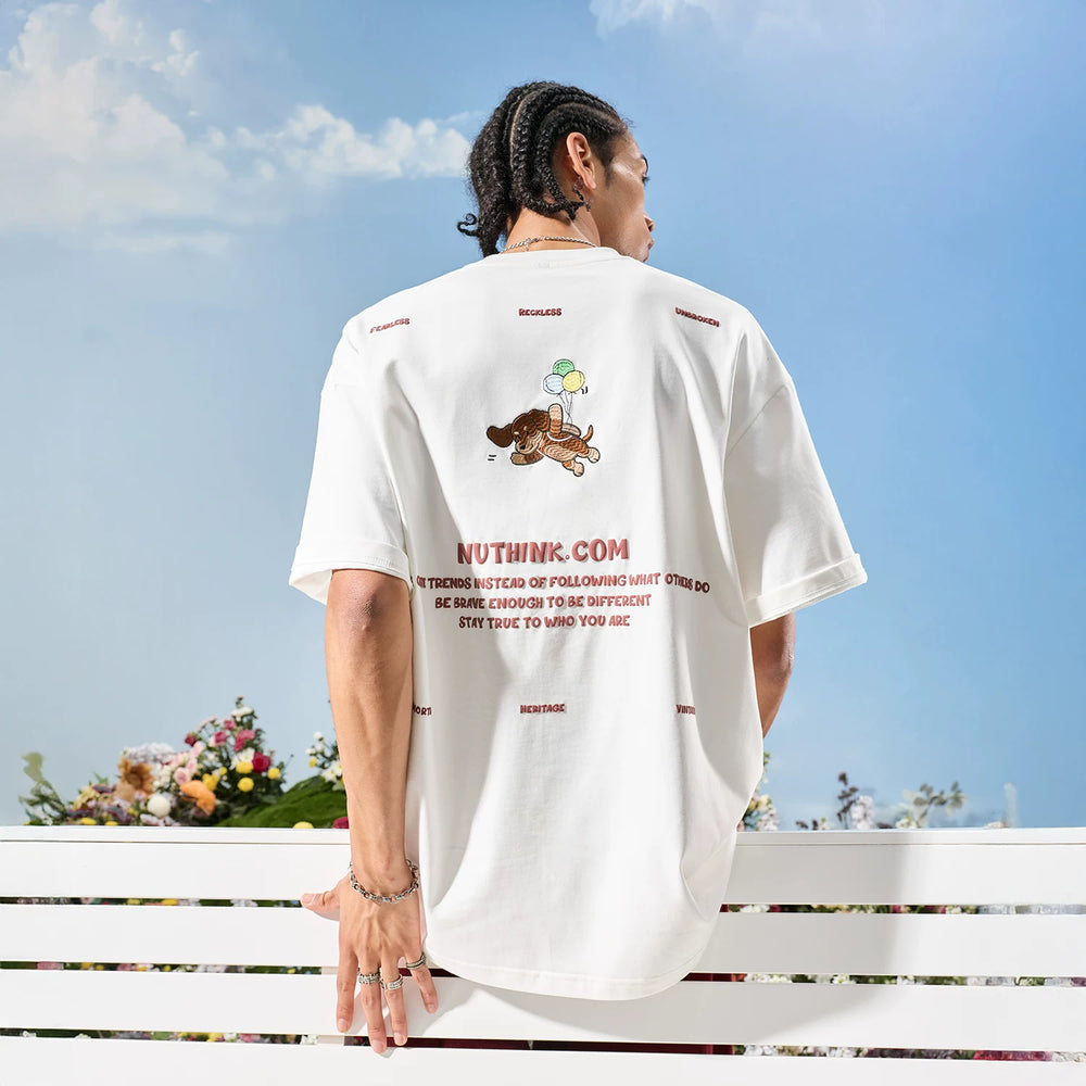 Nuthink American Trendy Brand Embroidered Dog Letter Short sleeved T-shirt for Men and Women Solona Cool 2026 New Summer Edition