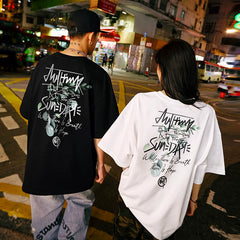 Nuthink trendy letter short sleeved T-shirt American heavyweight 280g floral half sleeved T-shirt for men and women summer 2026