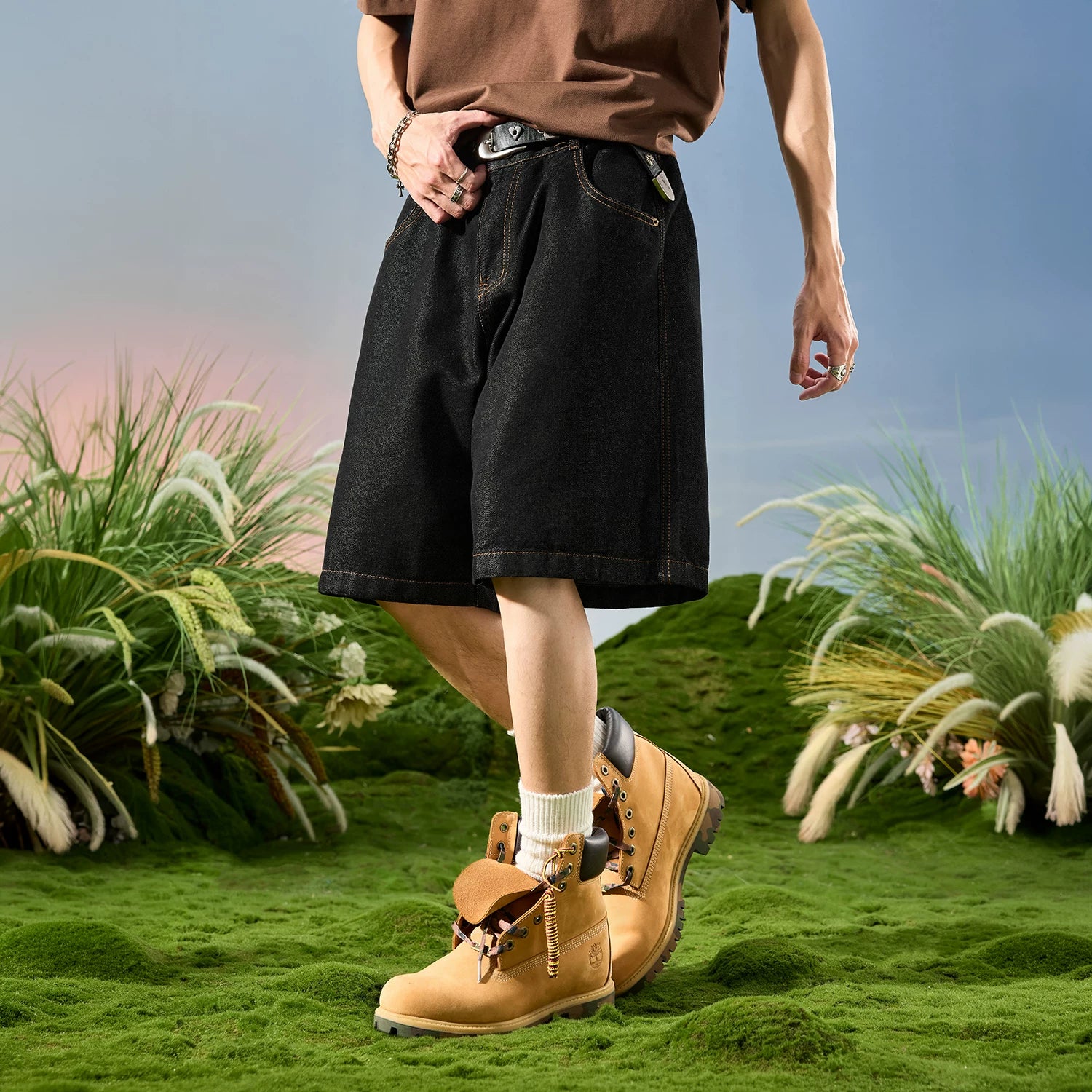Nuthink American Retro Trendy Brand Original Cowboy Shorts Men's Loose Straight Leg Five Leg Pants 2026 New Summer