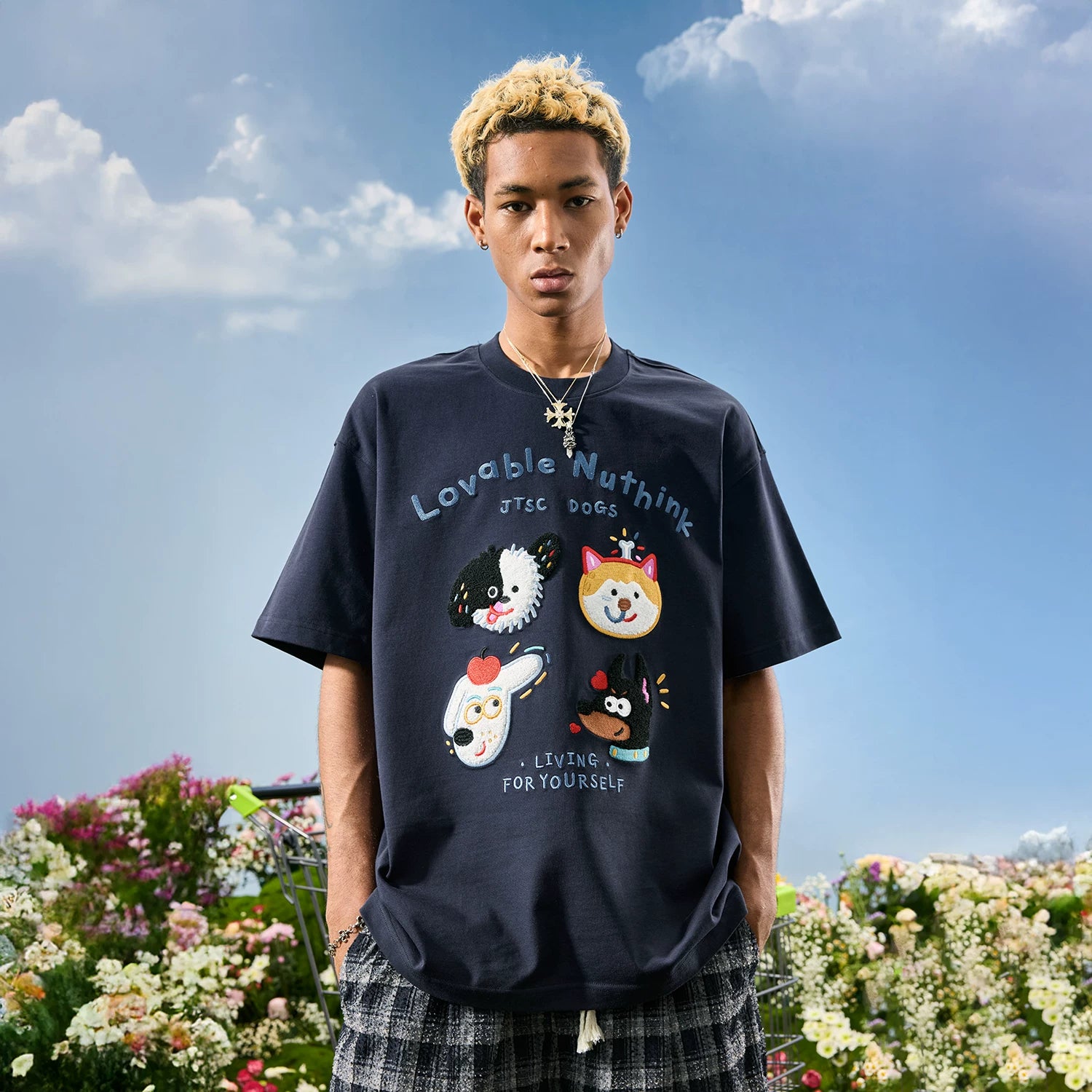 Nuthink American Trendy Brand Embroidered Cartoon Dog Letter T-shirt Short Sleeve Loose Couple Men and Women Summer 2026