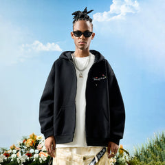 Nuthink American retro floral embroidery letter hooded cardigan, sweatshirt jacket, men's and women's new styles for spring 2026